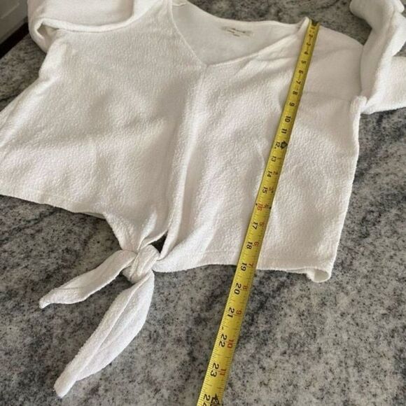 Madewell Small White Cropped Top Long Sleeve Shirt Tie Front S - Picture 8 of 10